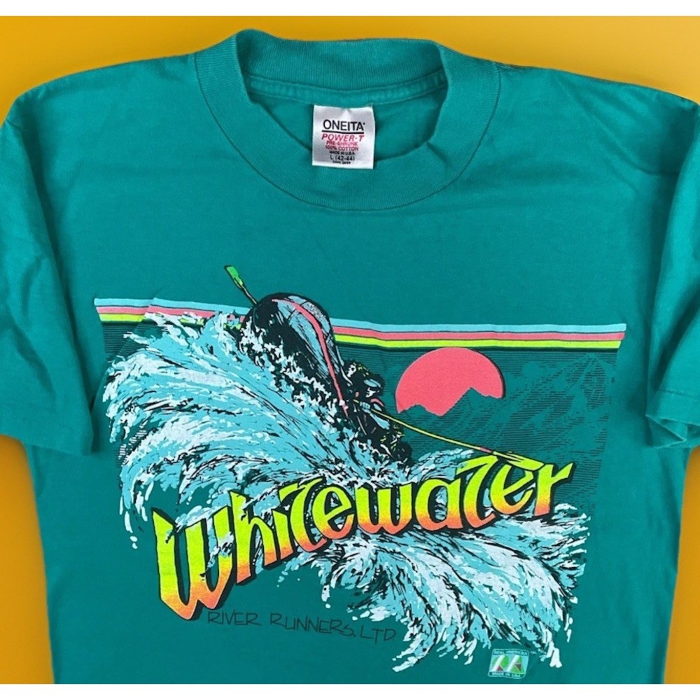 Whitewater River Runners T-Shirt Mens L Green Single Stitch Oneita 90s Vintage